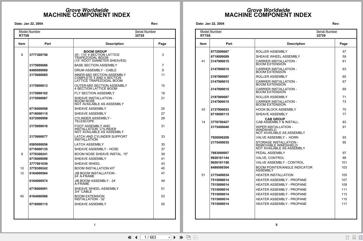 Grove Crane RT75S 32729 Parts Manual 2004 (1)