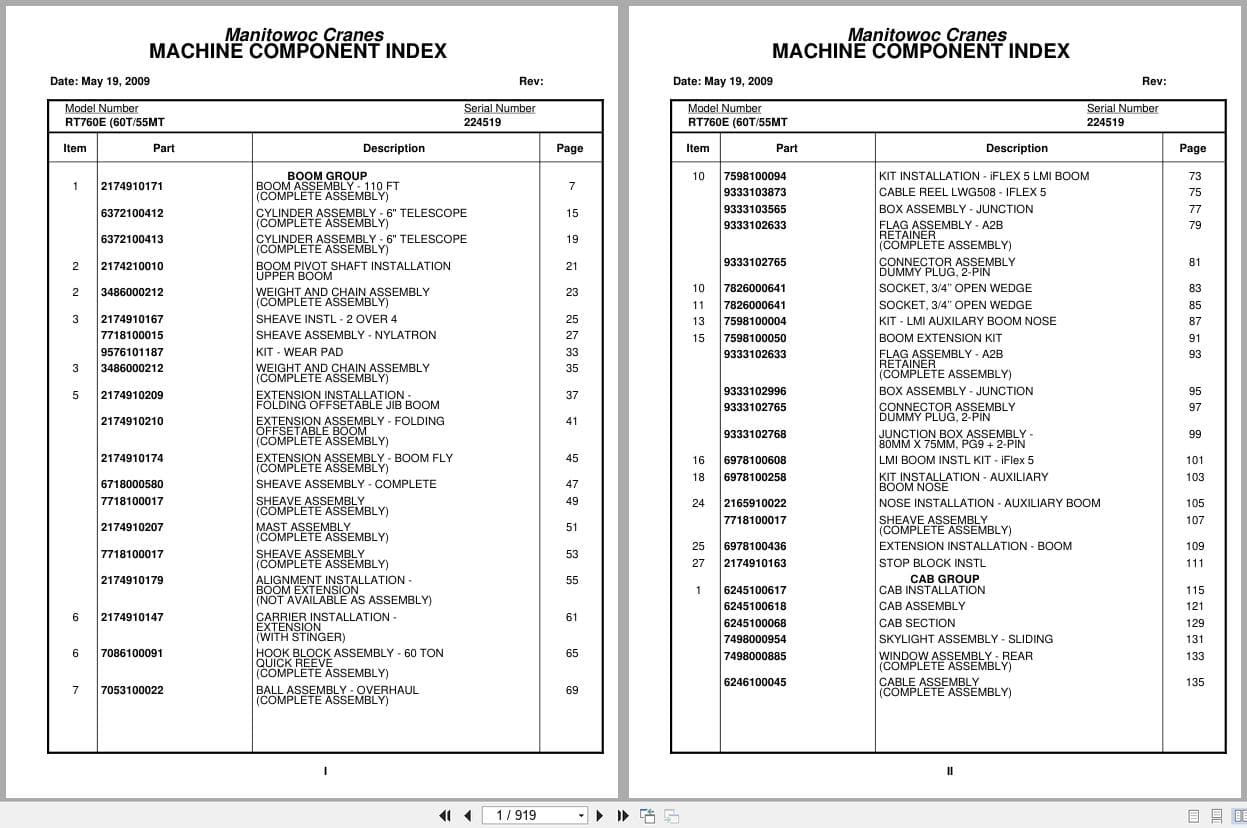 Grove Crane RT760E 224519 Parts Manual 2009 (1)
