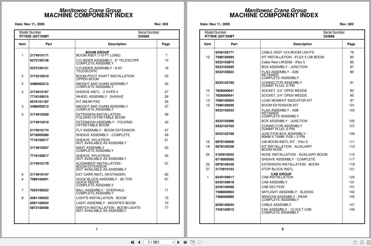 Grove Crane RT760E 224668 Parts Manual 2005 (1)