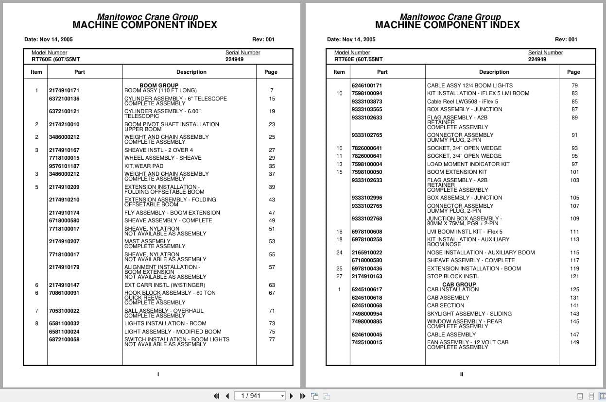 Grove Crane RT760E 224949 Parts Manual 2005 (1)