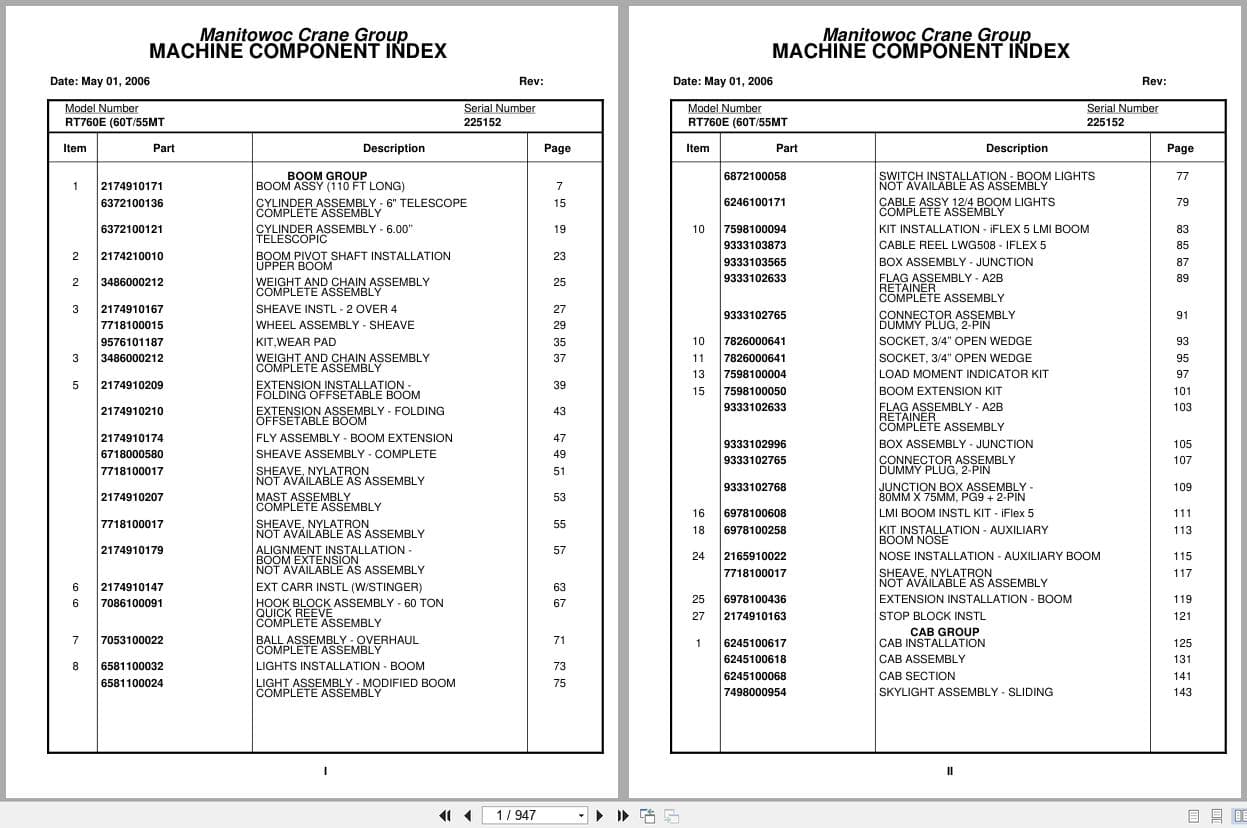 Grove Crane RT760E 225152 Parts Manual 2006 (1)