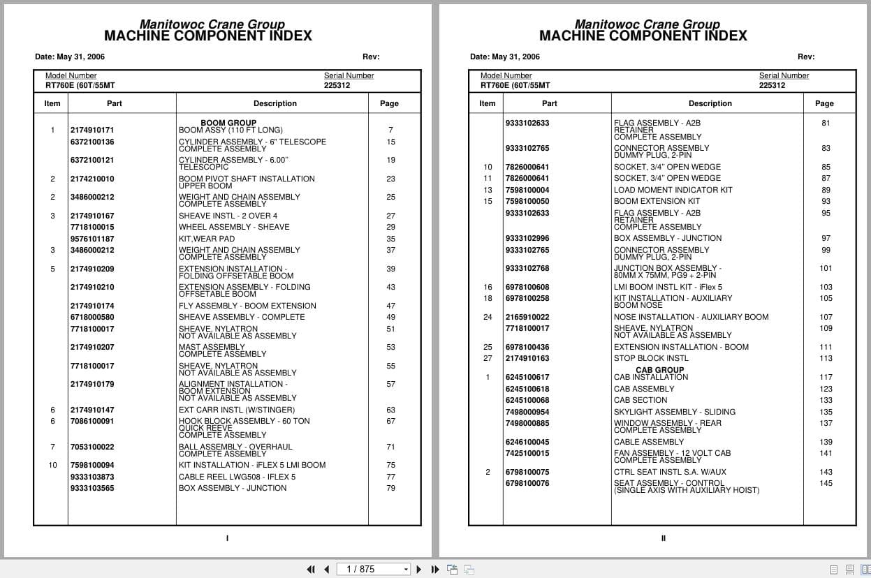 Grove Crane RT760E 225312 Parts Manual 2006 (1)