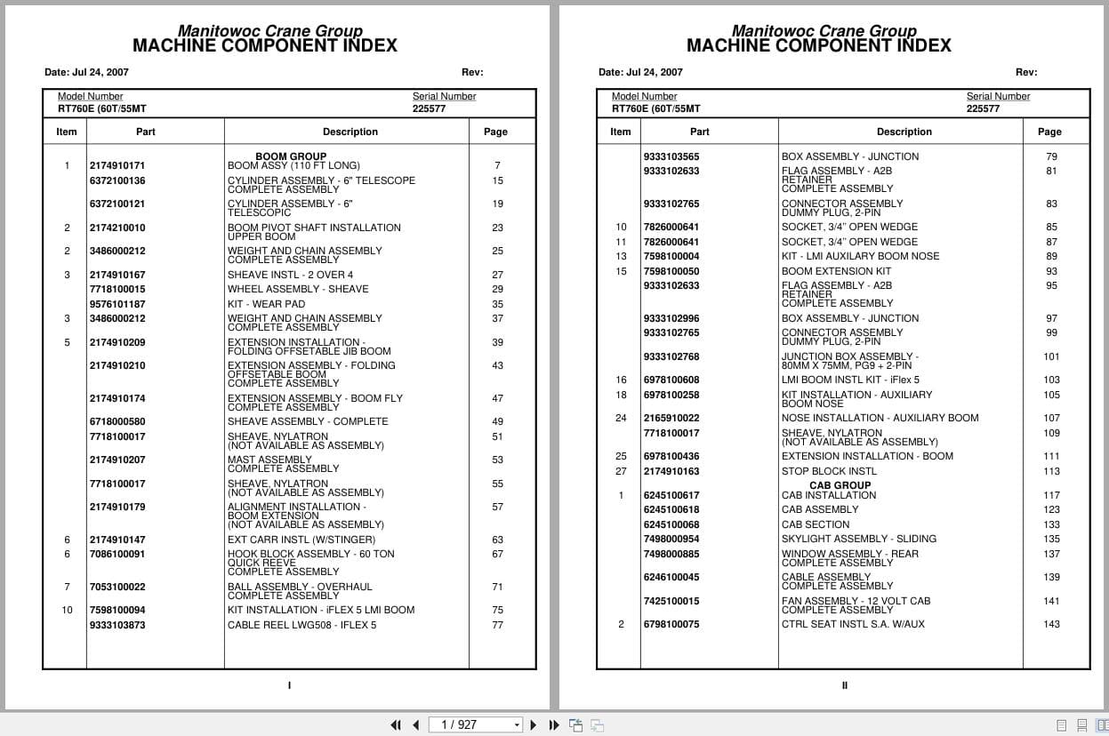 Grove Crane RT760E 225577 Parts Manual 2007 (1)