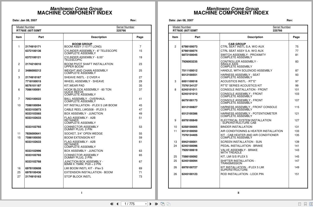 Grove Crane RT760E 225766 Parts Manual 2007 (1)