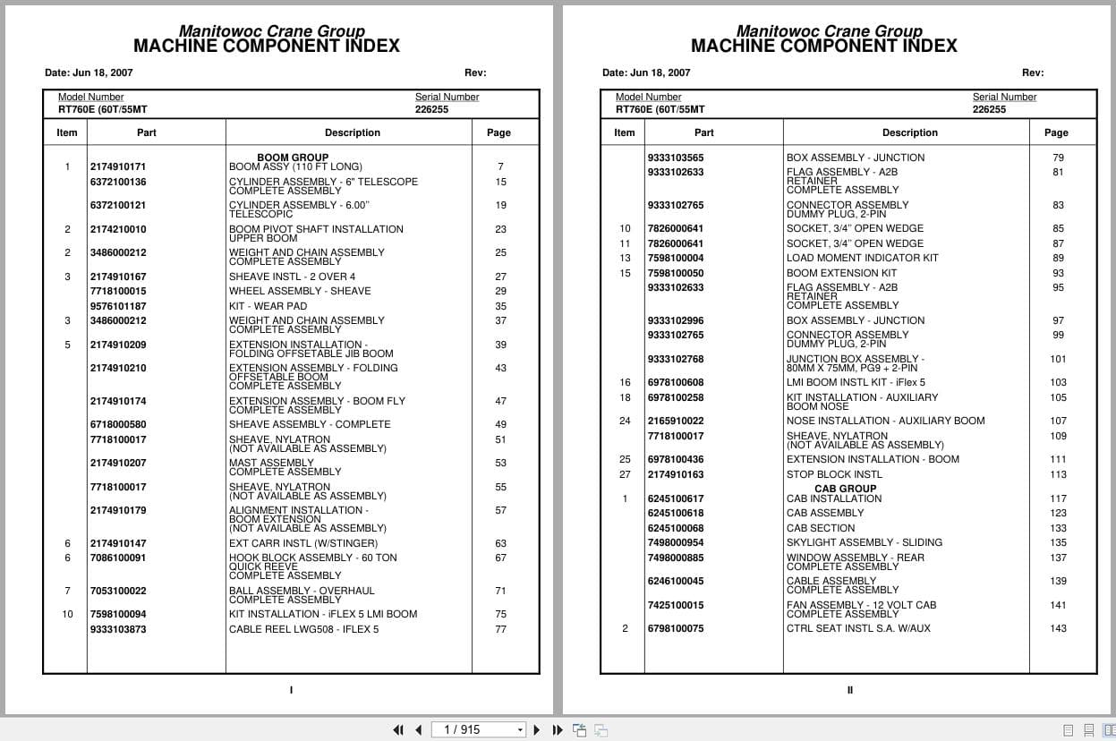 Grove Crane RT760E 226255 Parts Manual 2007 (1)
