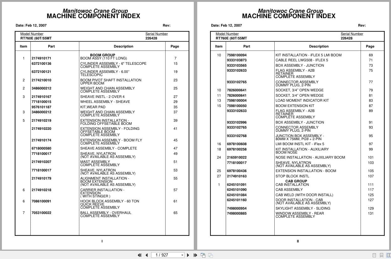 Grove Crane RT760E 226428 Parts Manual 2007 (1)