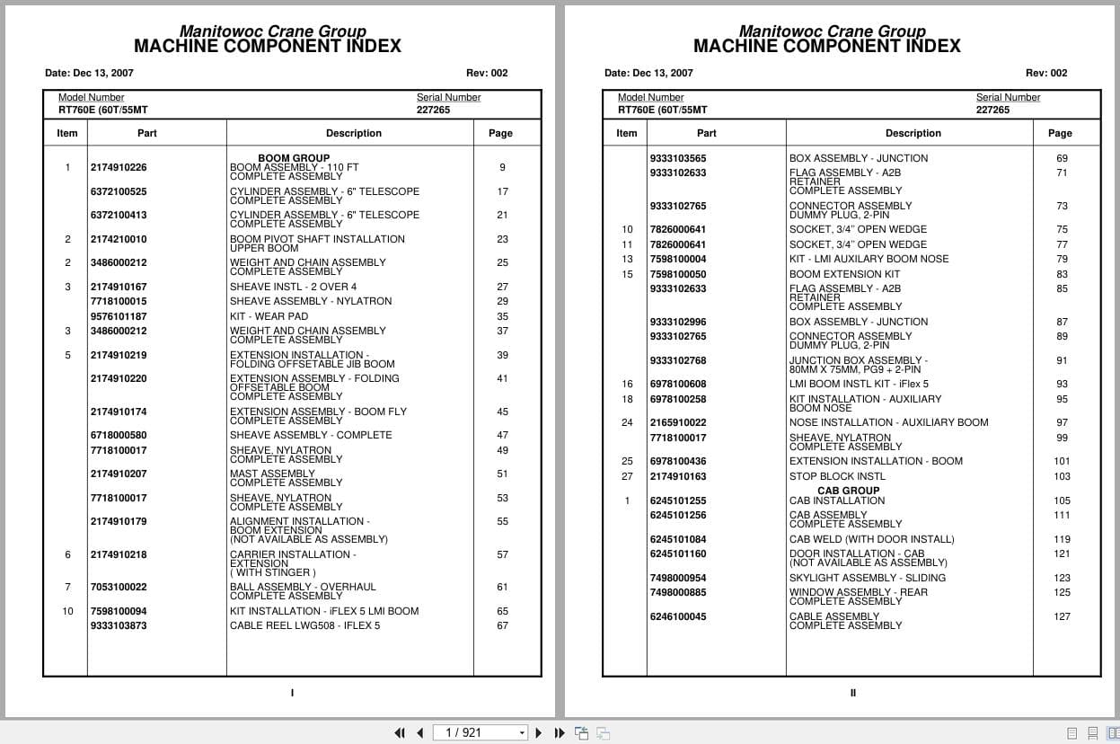 Grove Crane RT760E 227265 Parts Manual 2007 (1)