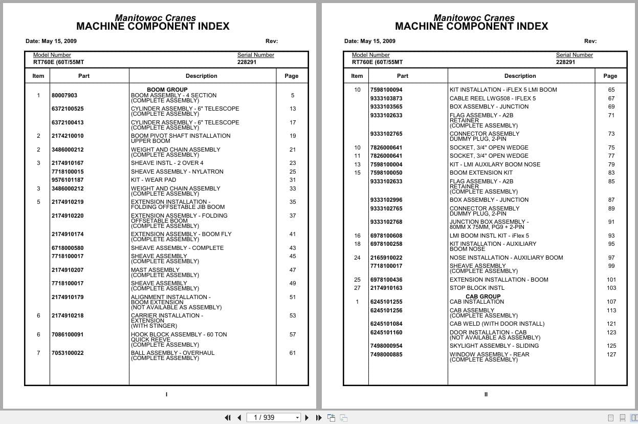 Grove Crane RT760E 228291 Parts Manual 2009 (1)