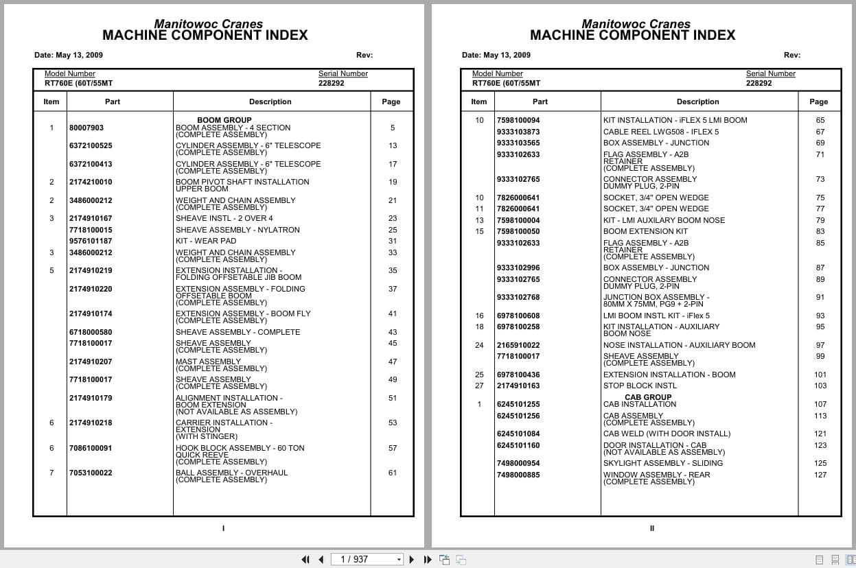 Grove Crane RT760E 228292 Parts Manual 2009 (1)