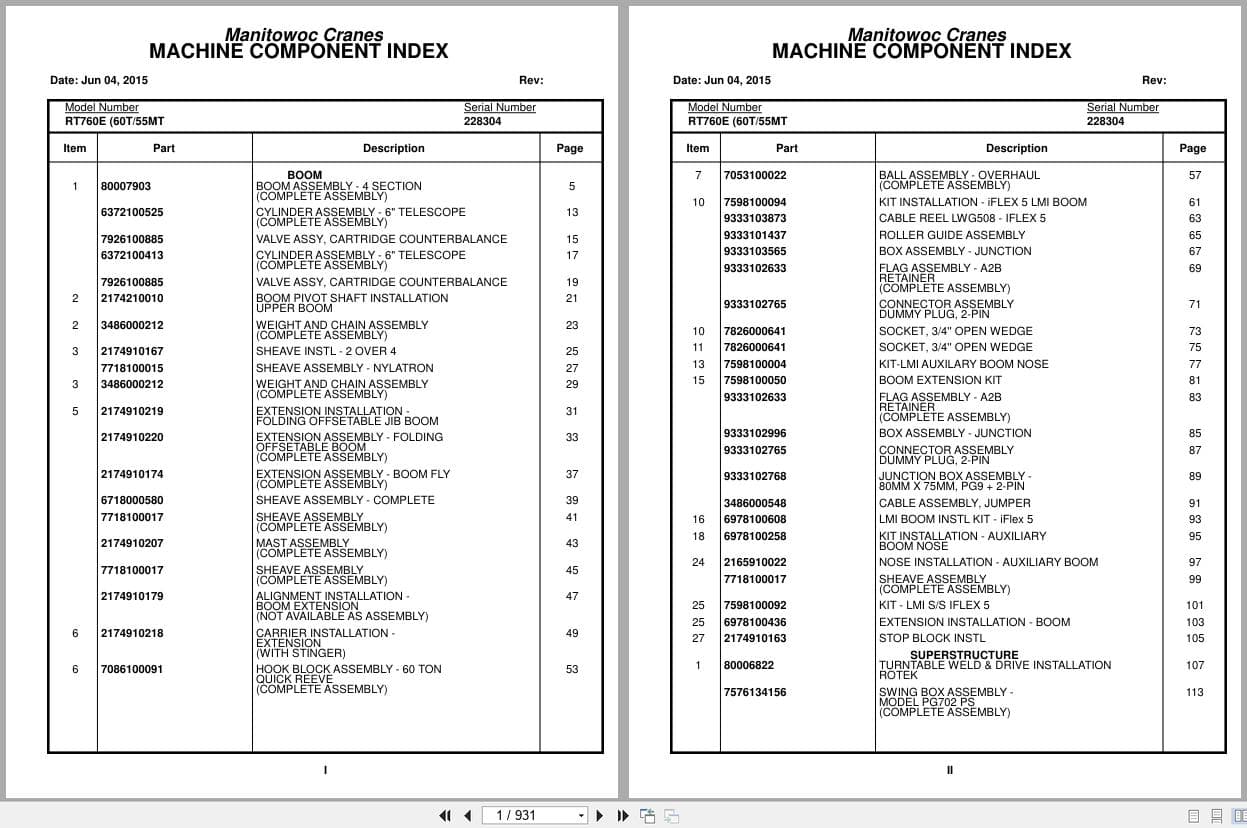 Grove Crane RT760E 228304 Parts Manual 2015 (1)