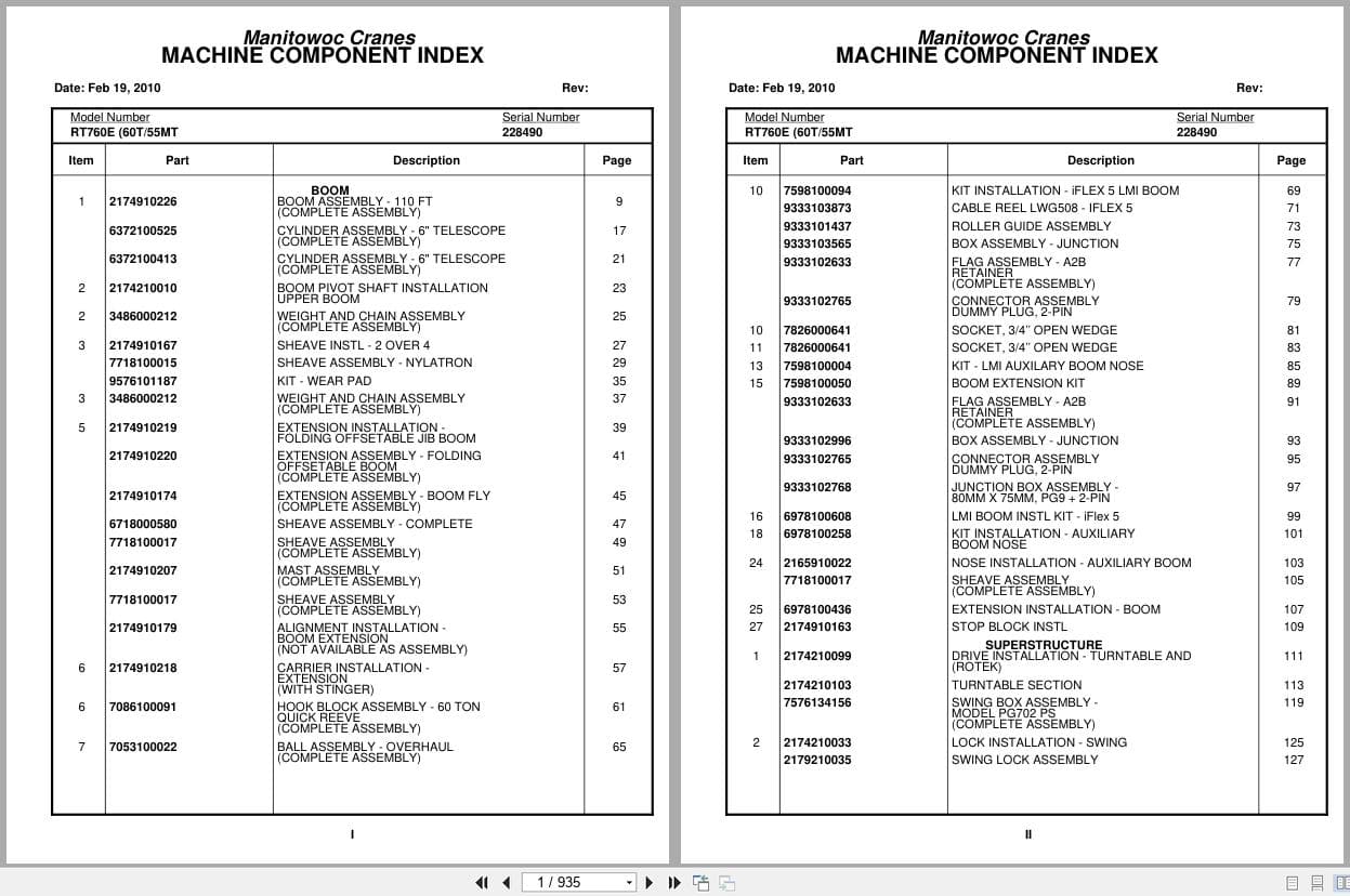 Grove Crane RT760E 228490 Parts Manual 2010 (1)