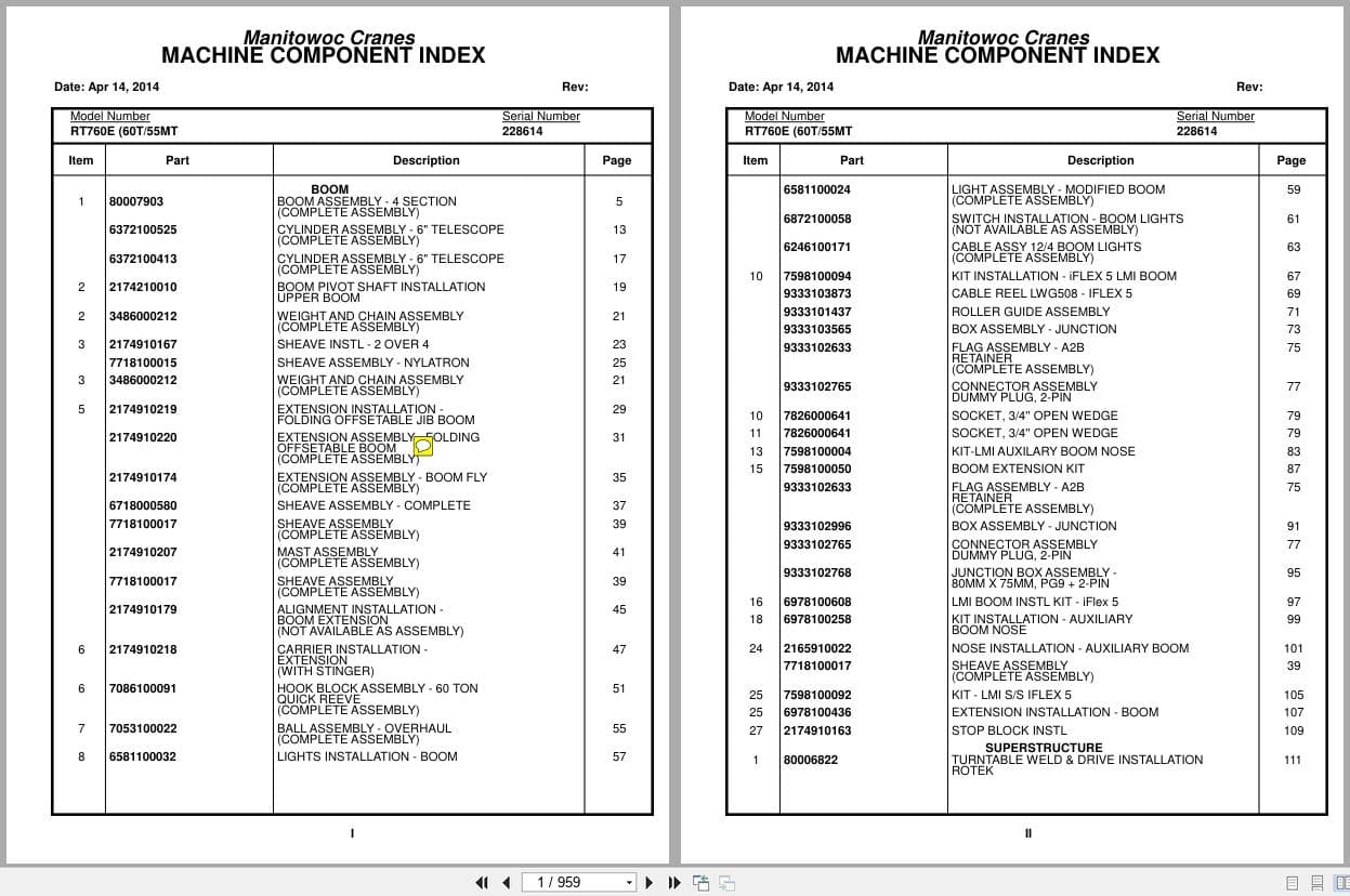 Grove Crane RT760E 228614 Parts Manual 2014 (1)