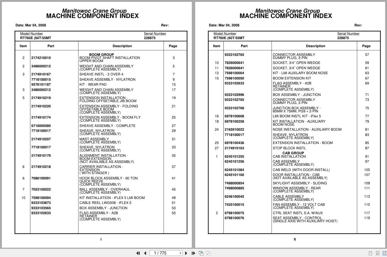 Grove Crane RT760E 228875 Parts Manual 2008 (1)
