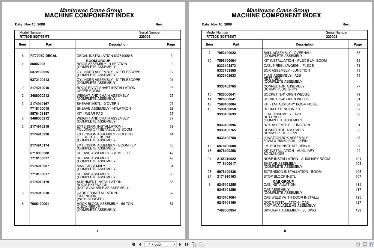 Grove Crane RT760E 229003 Parts Manual 2008 (1)
