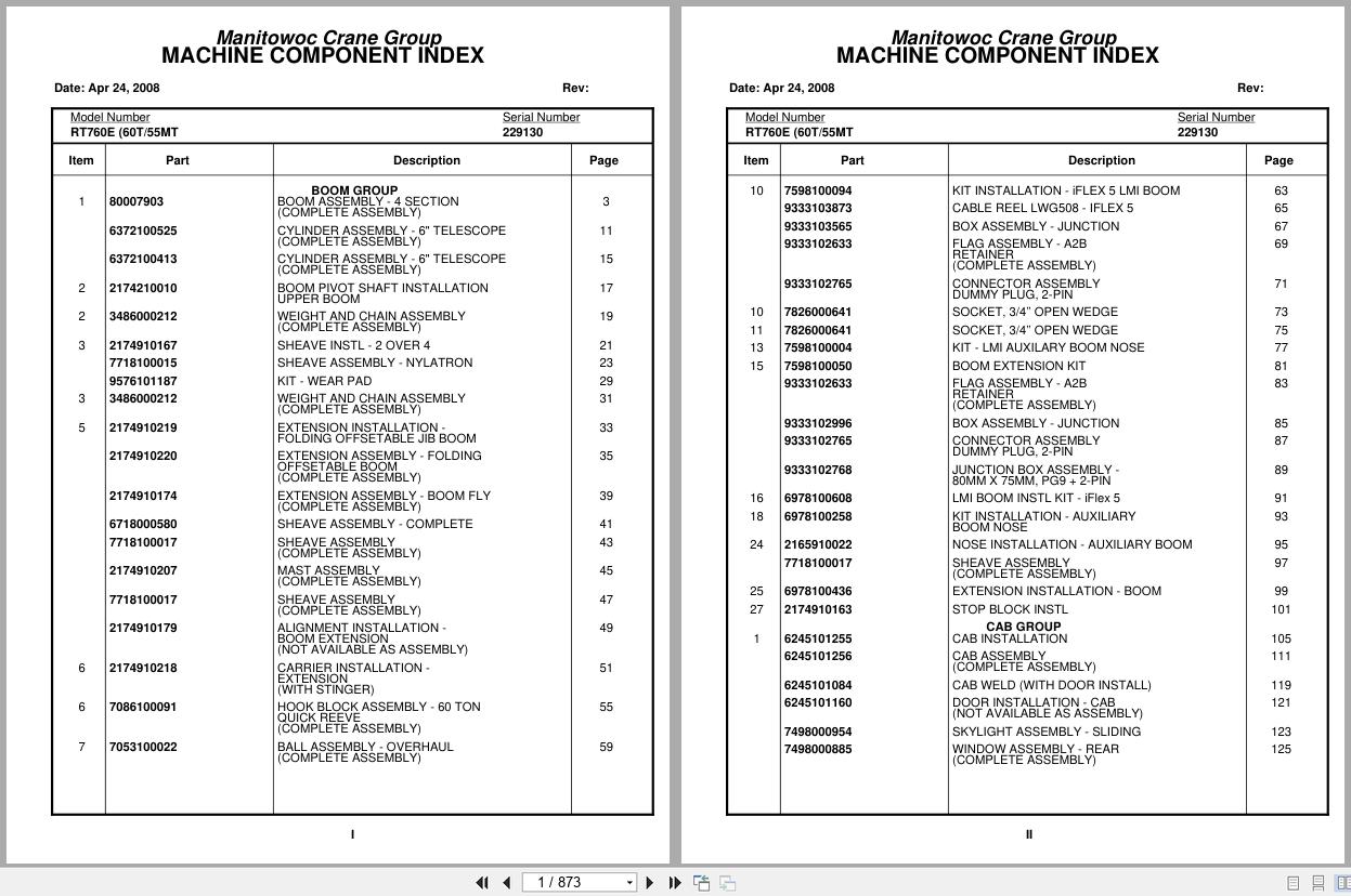 Grove Crane RT760E 229130 Parts Manual 2008 (1)