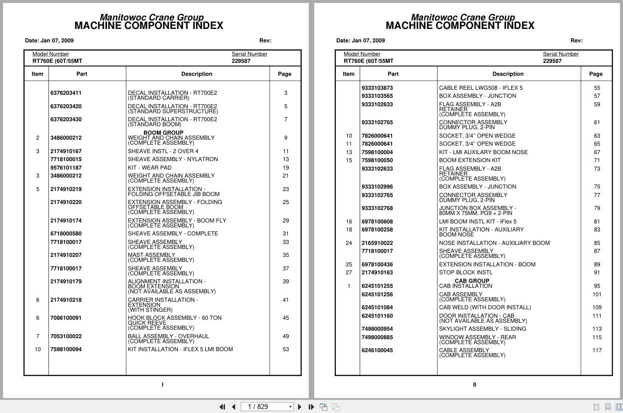Grove Crane RT760E 229587 Parts Manual 2009 (1)