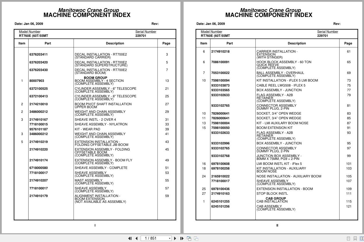 Grove Crane RT760E 229701 Parts Manual 2009 (1)