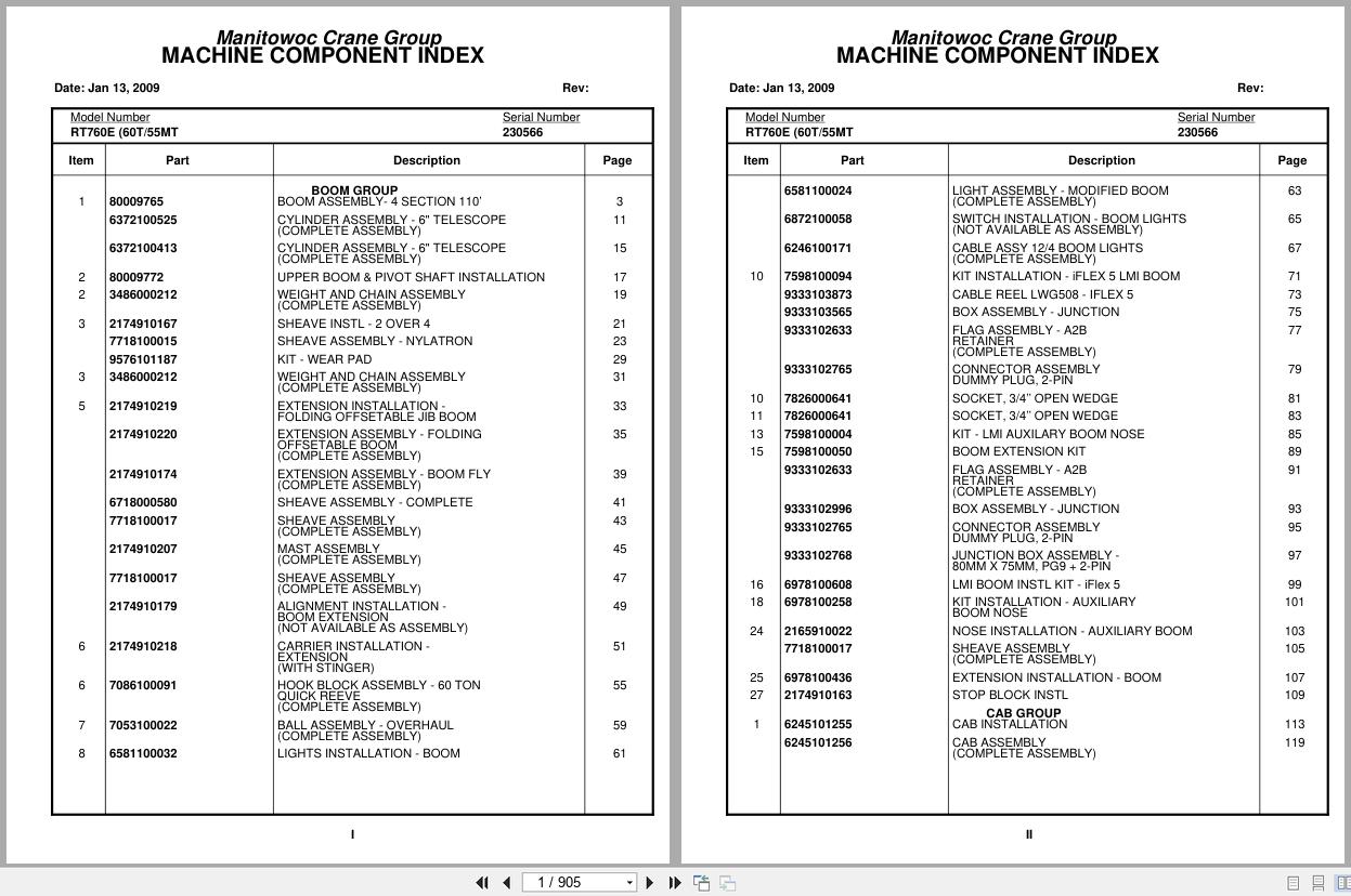 Grove Crane RT760E 230566 Parts Manual 2009 (1)