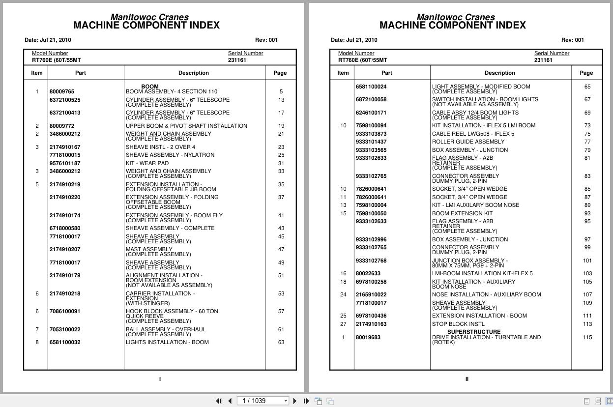 Grove Crane RT760E 231161 Parts Manual 2010 (1)