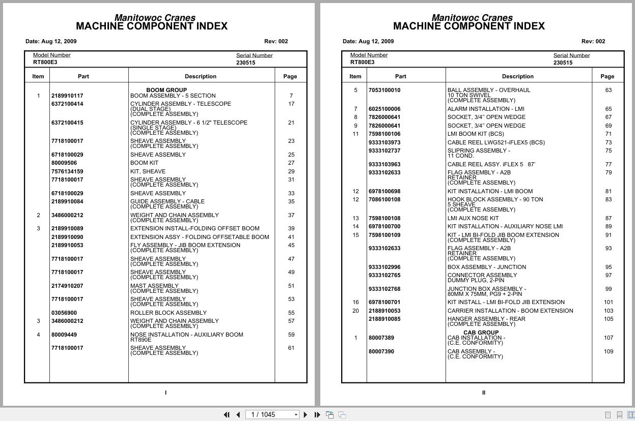 Grove Crane RT800E 230515 Parts Manual 2009 (1)