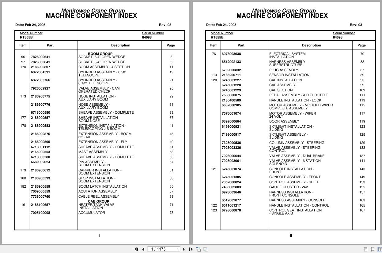 Grove Crane RT855B 84698 Parts Manual 2005 (1)