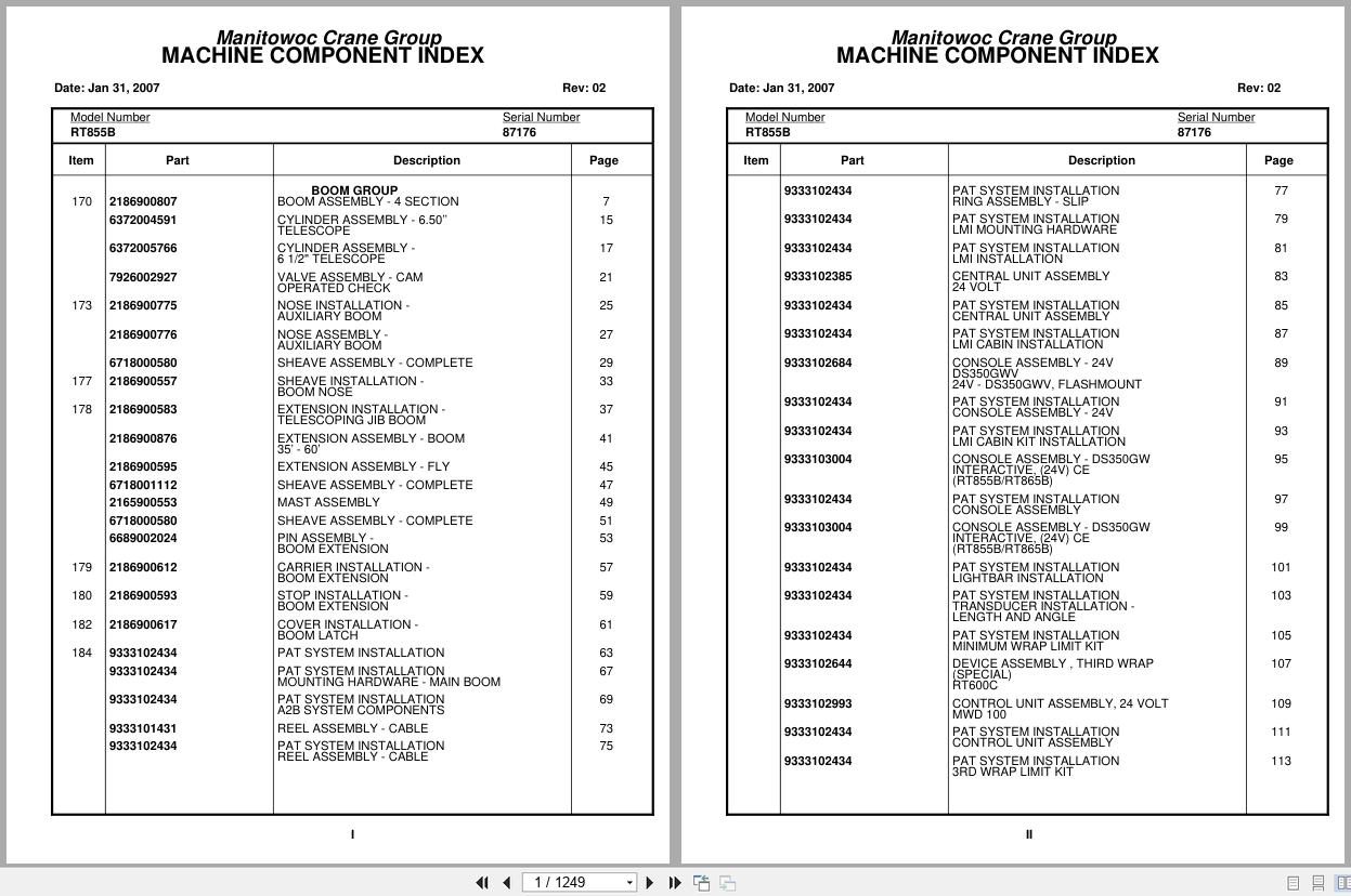 Grove Crane RT855B 87176 Parts Manual 2007 (1)