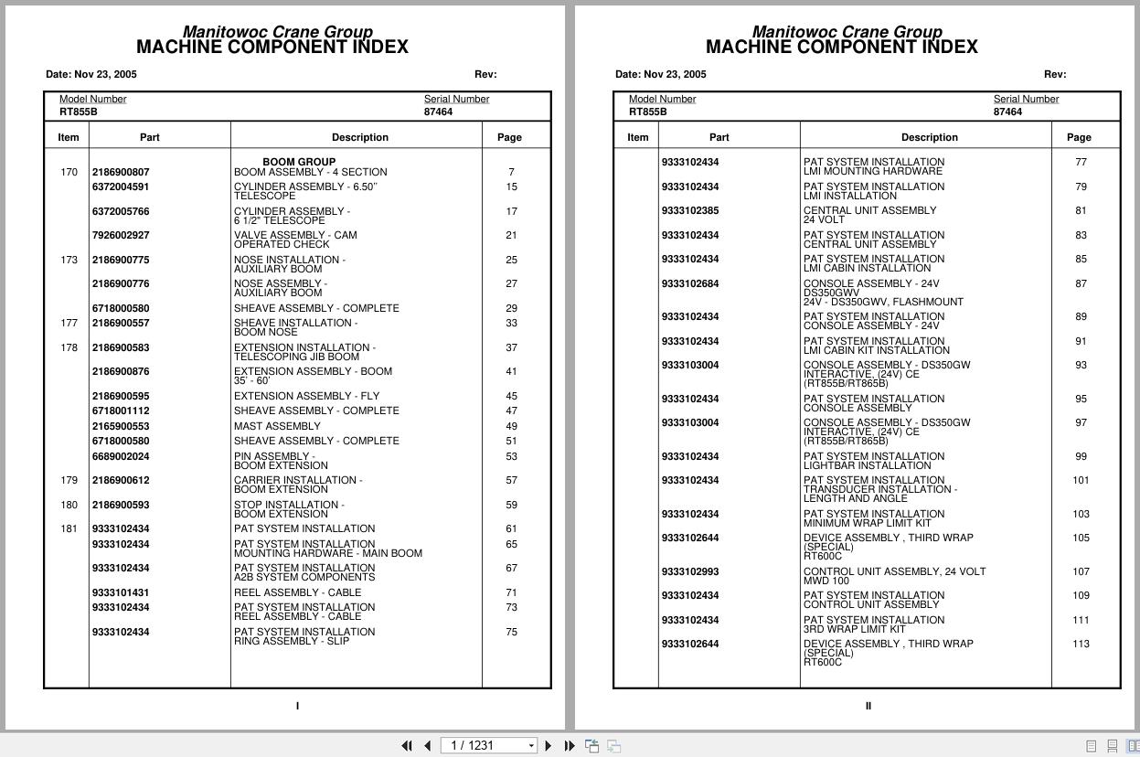Grove Crane RT855B 87464 Parts Manual 2005 (1)