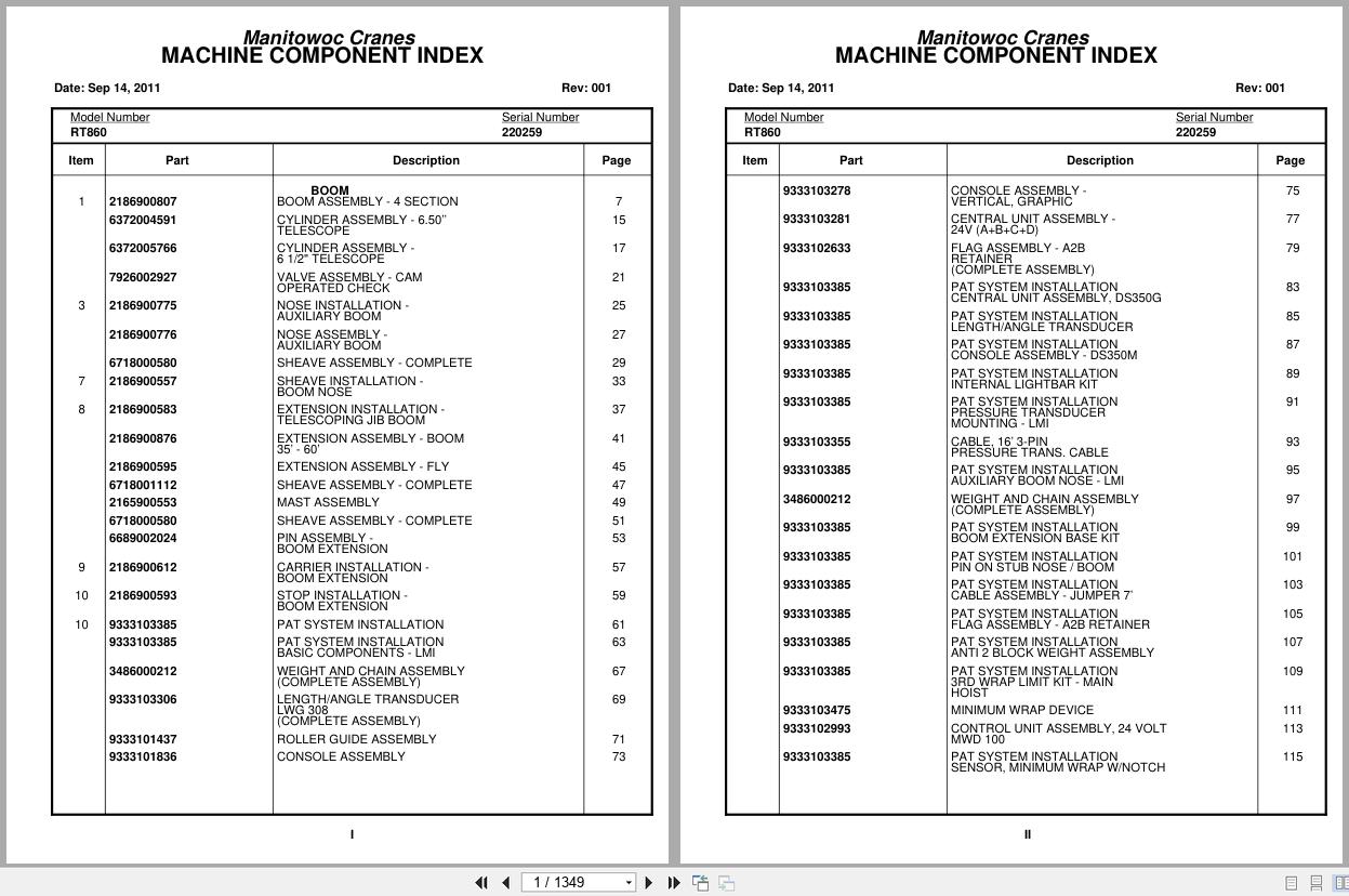 Grove Crane RT860 220259 Parts Manual 2011 (1)