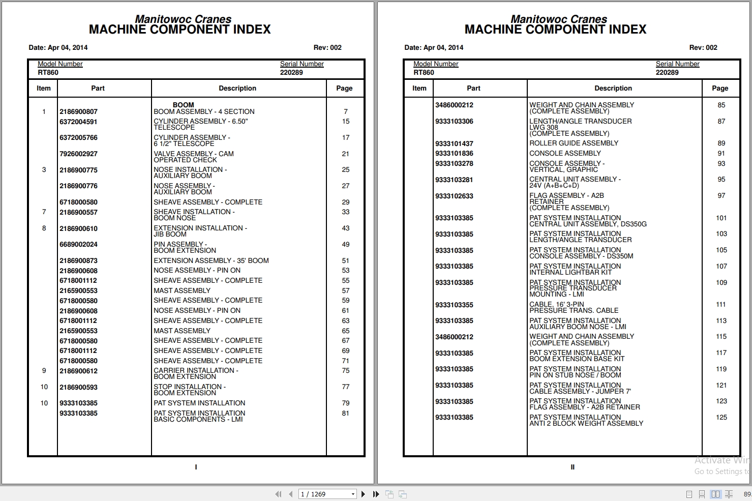 Grove Crane RT860 220289 Parts Manual 2014 (1)