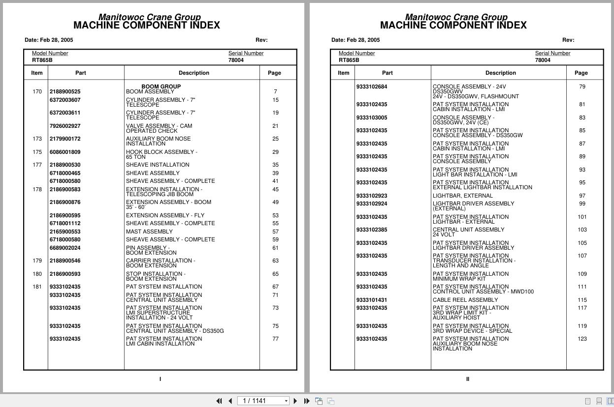 Grove Crane RT865B 78004 Parts Manual 2005 (1)