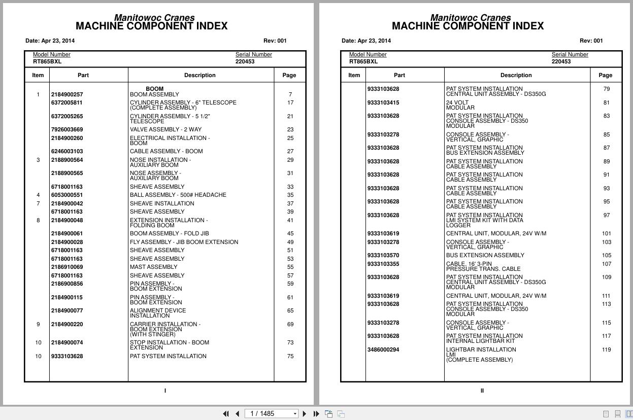 Grove Crane RT865BXL 220453 Parts Manual 2014 (1)