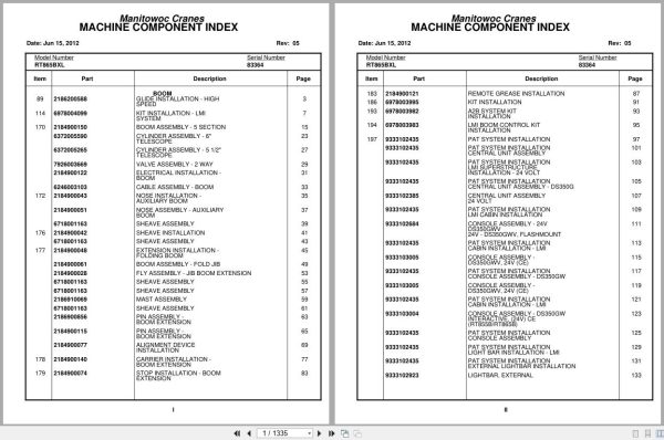Grove Crane RT865BXL 83364 Parts Manual 2012 (1)