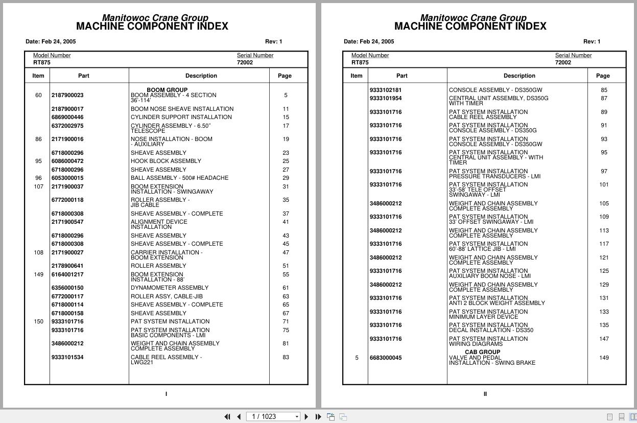 Grove Crane RT875 72002 Parts Manual 2005 (1)