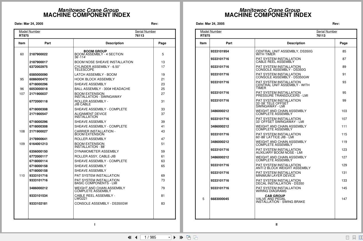 Grove Crane RT875 76113 Parts Manual 2005 (1)