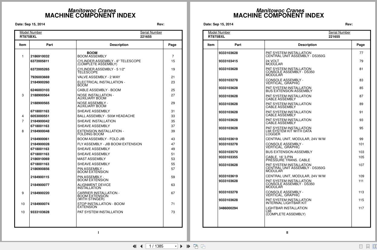 Grove Crane RT875BXL 221655 Parts Manual 2014 (1)