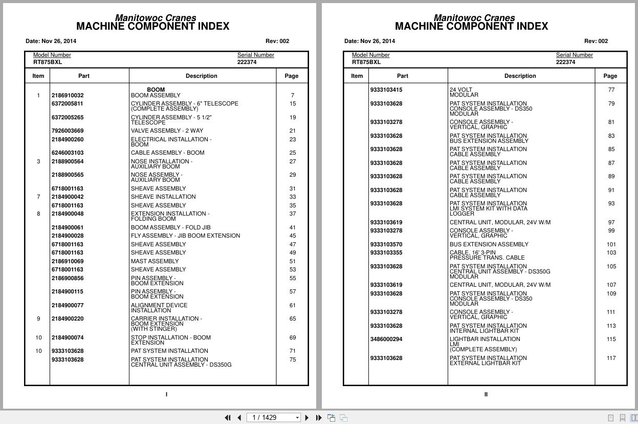 Grove Crane RT875BXL 222374 Parts Manual 2014 (1)
