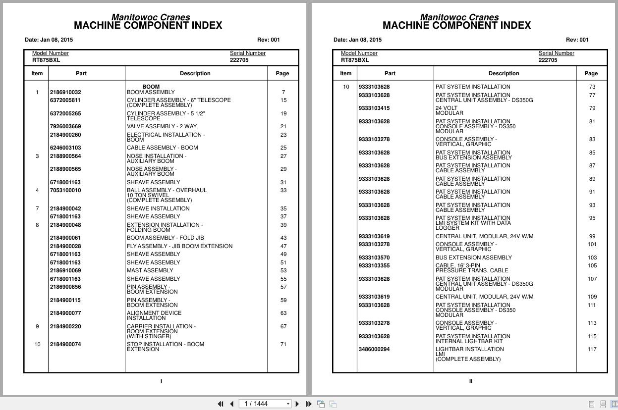 Grove Crane RT875BXL 222705 Parts Manual 2015 (1)