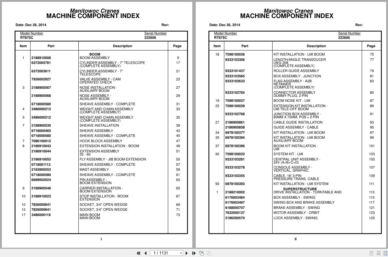 Grove Crane RT875C 222606 Parts Manual 2014 (1)