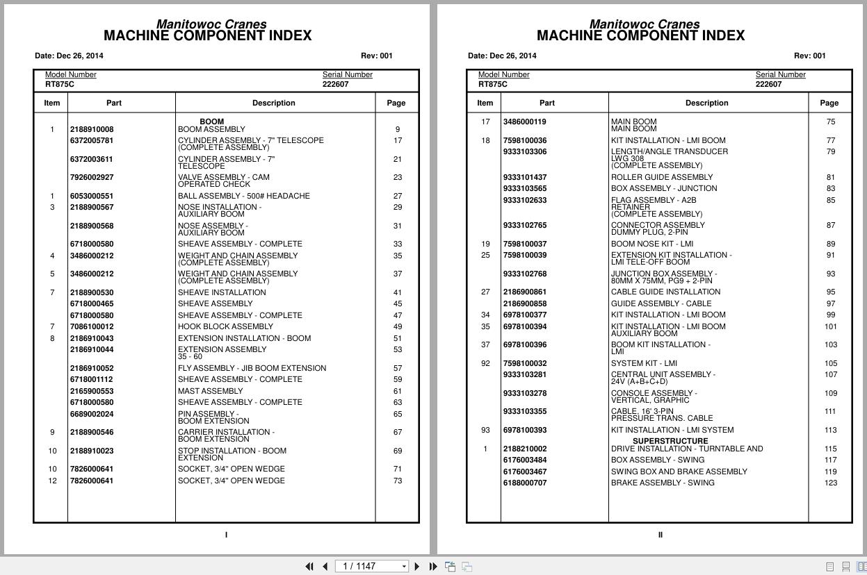 Grove Crane RT875C 222607 Parts Manual 2014 (1)