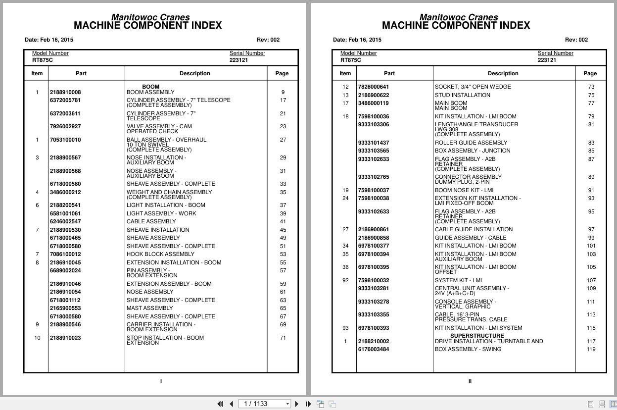 Grove Crane RT875C 223121 Parts Manual 2015 (1)