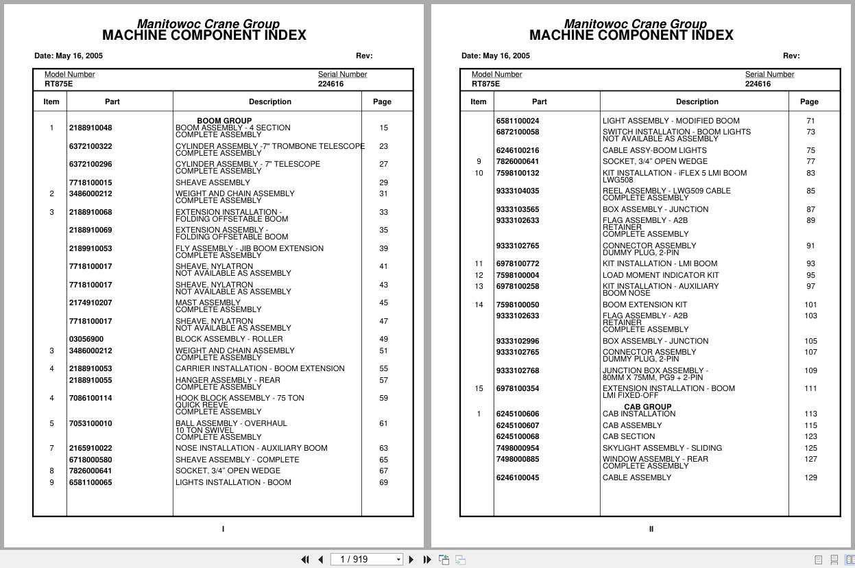 Grove Crane RT875E 224616 Parts Manual 2005 (1)