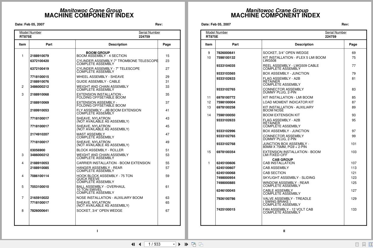 Grove Crane RT875E 224759 Parts Manual 2007 (1)