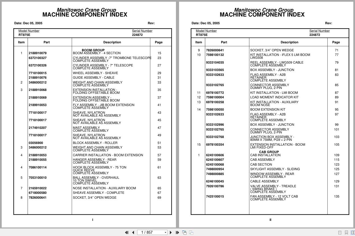Grove Crane RT875E 224872 Parts Manual 2005 (1)