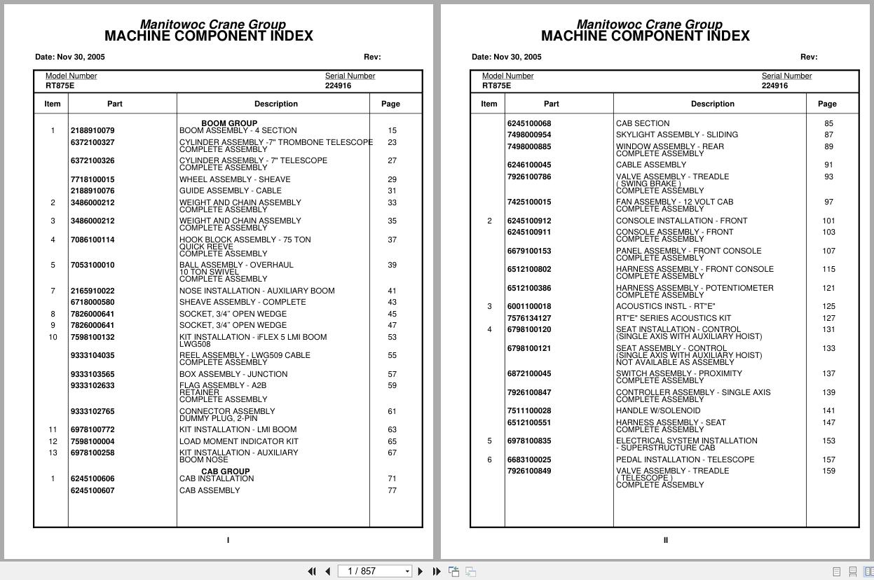 Grove Crane RT875E 224916 Parts Manual 2005 (1)