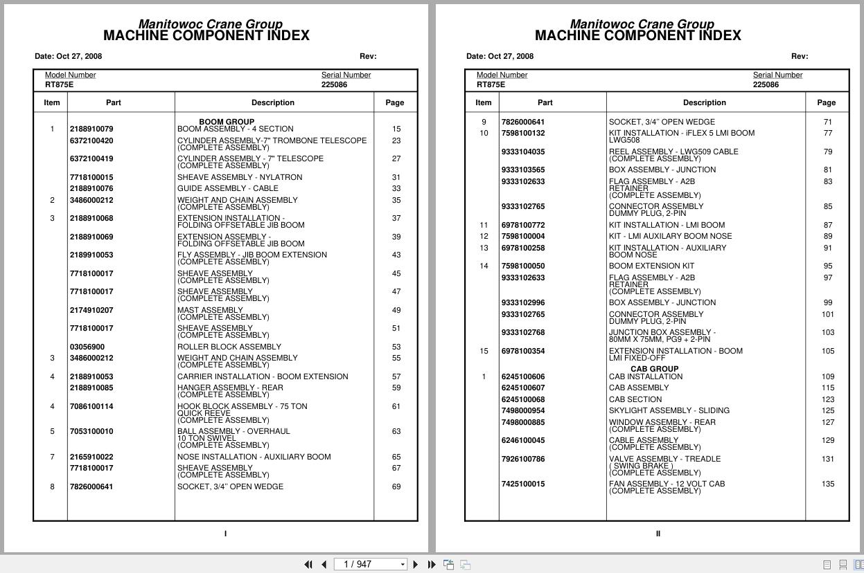 Grove Crane RT875E 225086 Parts Manual 2008 (1)