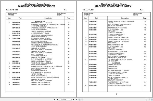Grove Crane RT875E3 225978 Parts Manual 2006 (1)