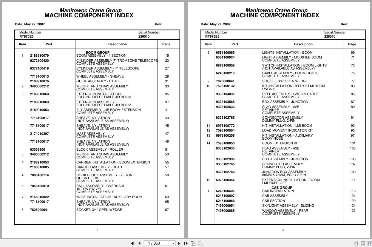 Grove Crane RT875E3 226010 Parts Manual 2007 (1)
