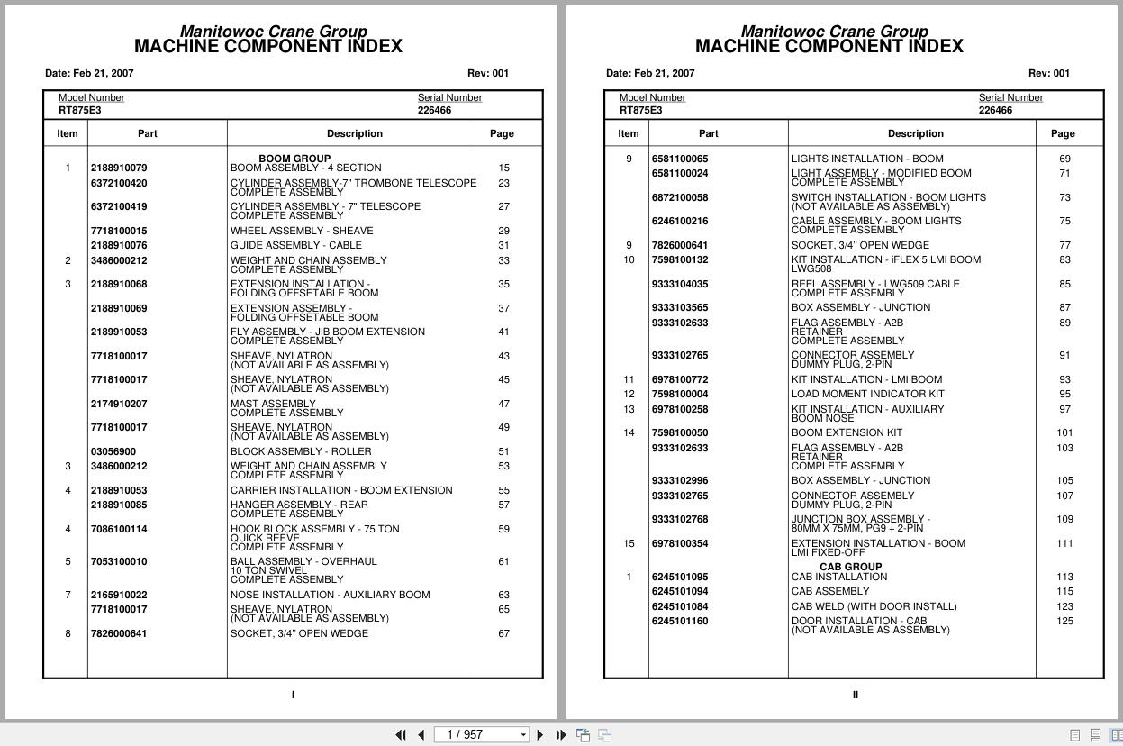 Grove Crane RT875E3 226466 Parts Manual 2007 (1)