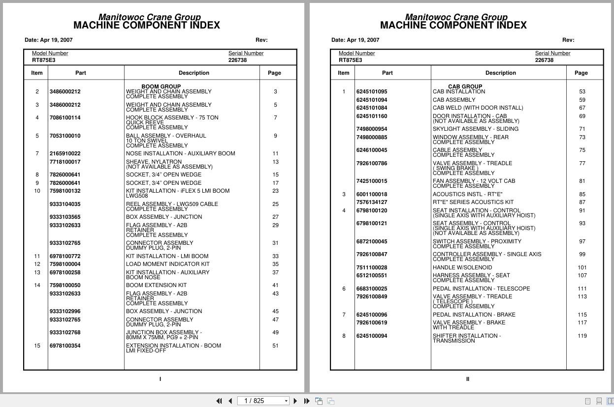 Grove Crane RT875E3 226738 Parts Manual 2007 (1)