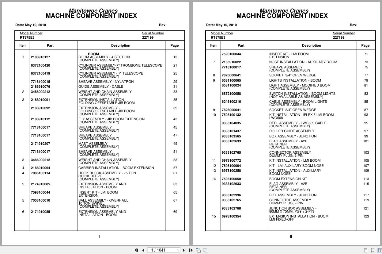 Grove Crane RT875E3 227199 Parts Manual 2010 (1)